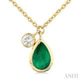 Pear Shape Bezel Set Gemstone & Diamond Necklace