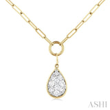 1/4 Ctw Lovebright Pear Shape Round Cut Diamond Paperclip Necklace in 14K Yellow & White Gold