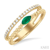 5X2.5MM Marquise Shape Emerald and 1/5 ctw Single Cut Diamond Precious Split Twin Ring in 10K Yellow Gold