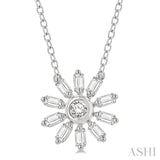 1/6 ctw Petite Wheel Baguette and Round Cut Diamond Fashion Pendant With Chain in 10K White Gold