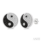 1/4 ctw Petite Tao Yin Yang Black and White Round Cut Diamond Fashion Stud Earring in 10K White Gold