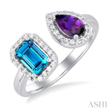 Toi Et Moi Gemstone & Halo Diamond Fashion Open Ring