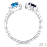 Toi Et Moi Gemstone & Halo Diamond Fashion Open Ring