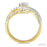 1 Ctw East West Pear and Round Cut Diamond Split Open-End Fashion Ring in 14K Yellow Gold