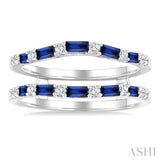 2.1x1.4, 2.9x1.5 & 3.1x1.5 MM Baguette Cut Sapphire and 1/5 Ctw Round Cut Diamond Precious Insert Ring in 14K White Gold