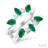 5X2.5MM Marquise and 5X3MM Pear Emerald and 1/8 ctw Round Cut Diamond Insert Ring in 14K White Gold