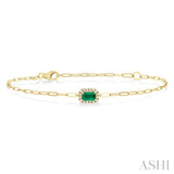 Emerald Shape Paper Clip Gemstone & Halo Diamond Bracelet