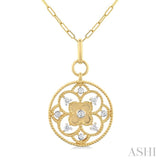 Floral Circle Paper Clip Medallion Diamond Fashion Pendant