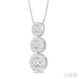 3/4 Ctw Lovebright 3 stone Essential Round Cut Diamond Pendant with Chain in 14K White Gold