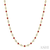 2.85 MM Round Shape Ruby and 2 5/8 Ctw Bezel Set Round Cut Diamond Precious Station Necklace in 14K Yellow Gold