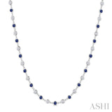 2.85 MM Round Shape Sapphire and 2 5/8 Ctw Bezel Set Round Cut Diamond Precious Station Necklace in 14K White Gold