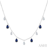 6X4 MM Pear Shape Sapphire and 1 Ctw Pear Cut Diamond Precious Station Necklace in 14K White Gold