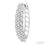 1/2 ctw Ribbed Swirl Round Cut Diamond Fashion Hoop Earring in 14K White Gold