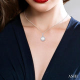 5 MM Cultured White Pearl and 1/20 Ctw Round Cut Diamond Halo Pendant With Chain in 10K White Gold