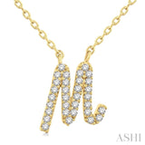 1/10 ctw Initial 'M' Calligraphy Round Cut Diamond Fashion Pendant With Chain in 10K Yellow Gold