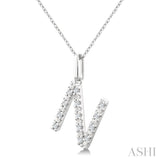 1/10 Ctw Initial 'N' Round Cut Diamond Fashion Pendant With Chain in Sterling Silver