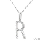 1/10 Ctw Initial 'R' Round Cut Diamond Fashion Pendant With Chain in Sterling Silver