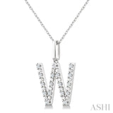 1/8 Ctw Initial 'W' Round Cut Diamond Fashion Pendant With Chain in Sterling Silver