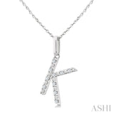 1/20 Ctw Initial 'K' Round Cut Diamond Fashion Pendant With Chain in Sterling Silver