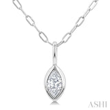 1/5 Ctw Marquise Cut Bezel Set Diamond Fashion Pendant With Paperclip Chain in 14K White Gold