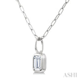 1/5 Ctw Emerald Cut Bezel Set Diamond Fashion Pendant With Paperclip Chain in 14K White Gold
