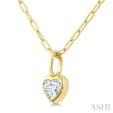 1/5 Ctw Heart Shape Bezel Set Diamond Fashion Pendant With Paperclip Chain in 14K Yellow Gold