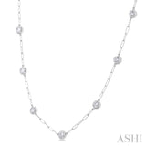 2.00 ctw Bezel Set Round Cut Diamond Paperclip Station Necklace in 14K White Gold