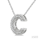 1/20 Ctw Bubble Accent Initial 'C' Round Cut Diamond Fashion Pendant With Chain in Sterling Silver