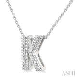 1/20 Ctw Bubble Accent Initial 'K' Round Cut Diamond Fashion Pendant With Chain in Sterling Silver