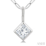 1/5 Ctw Princess Cut Bezel Set Diamond Fashion Pendant with Paperclip Chain in 14K White Gold
