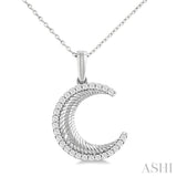 1/5 ctw Spiral Textured Crescent Moon Round Cut Diamond Fashion Pendant With Chain in 14K White Gold
