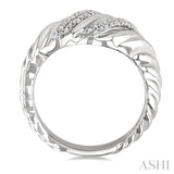 1/10 Ctw Bold Silver Twisted Rib Round Cut Diamond Pirouette Bold Fashion Band in Sterling Silver