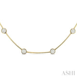 1 1/2 Ctw Lovebright Circular Mount & Bar Link Round Cut Diamond Choker Necklace in 14K Yellow and White Gold