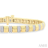 3/4 ctw Ribbed Round Cut Diamond Fashion Bracelet in 10K Yellow Gold