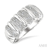 1/10 Ctw Bold Wide Ribbed Round Cut Diamond Pirouette Fashion Band in Sterling Silver