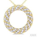 1/2 ctw Ribbed Swirl  Circle Round Cut Diamond Fashion Pendant With Chain in 10K Yellow Gold