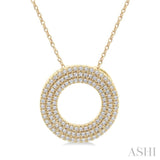 1/3 ctw  Circle Triple Row Round Cut Diamond Fashion Pendant With Chain in 14K Yellow Gold