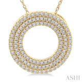 1/3 ctw  Circle Triple Row Round Cut Diamond Fashion Pendant With Chain in 14K Yellow Gold