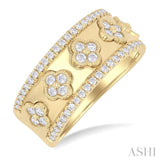 5/8 ctw Clover Motif Round Cut Diamond Wide Fashion Band in 14K Yellow Gold
