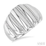 1/10 Ctw Ribbed Dome Shape Round Cut Diamond Pirouette Bold Wide Fashion Band in Sterling Silver