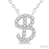 1/10 ctw Initial 'B' Calligraphy Round Cut Diamond Fashion Pendant With Chain in 14K White Gold