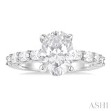 1 1/3 ctw Oval Shape Oval and Round Cut Diamond Semi Mount Engagement Ring in 14K  White Gold