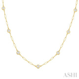 1 Ctw Bezel Set Round Cut Diamond Paperclip Station Necklace in 14K Yellow Gold