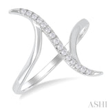 1/10 ctw Wave Connected Bypass Center Round Cut Diamond Fashion Ring in 10K White Gold