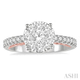 1.00 ctw Round Diamond Lovebright Vintage Solitaire Style Engagement Ring in 14K White and Rose Gold