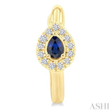 4X3 MM Pear Cut Sapphire and 1/10 Ctw Petite Round Cut Halo Diamond Fashion Huggies in 10K Yellow Gold