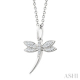 1/10 Ctw Petite Dragonfly Round Cut Diamond Fashion Pendant With Chain in 10K White Gold