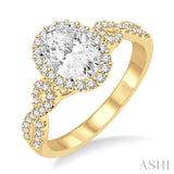 1/2 ctw Oval Cut Diamond Ladies Engagement Ring with 1/3 ct Oval Cut Center Stone in 14K Yellow and White Gold