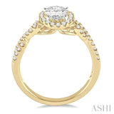 1/2 ctw Oval Cut Diamond Ladies Engagement Ring with 1/3 ct Oval Cut Center Stone in 14K Yellow and White Gold