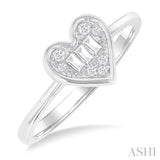 1/6 ctw Petite Bezel Set Heart Shape Fusion Baguette and Round Cut Diamond Fashion Ring in 10K White Gold